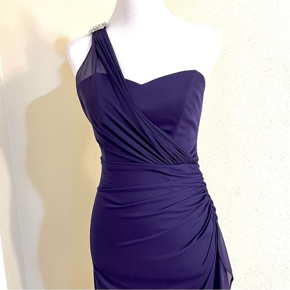 Blondie Nites by Stacy Skylar Purple Jeweled One Shoulder Draped maxi Dress 1 - Picture 2 of 9